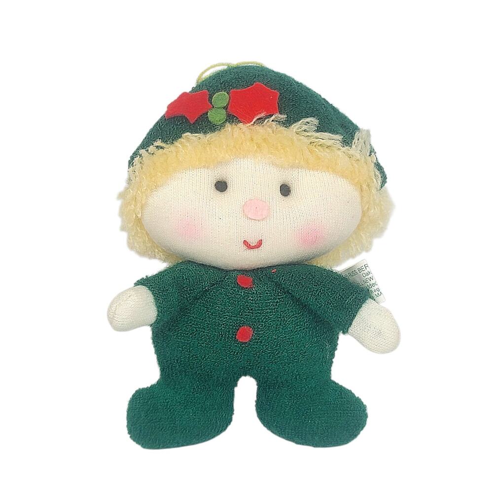 Vintage Russ Berrie & Co Holiday Elf Green Terry Cloth Christmas Ornament 4" CL5